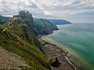 Stitched panorama from 20 source images (final adjustments done with Photoshop) Castle Rock near Lynton (Devon, England)