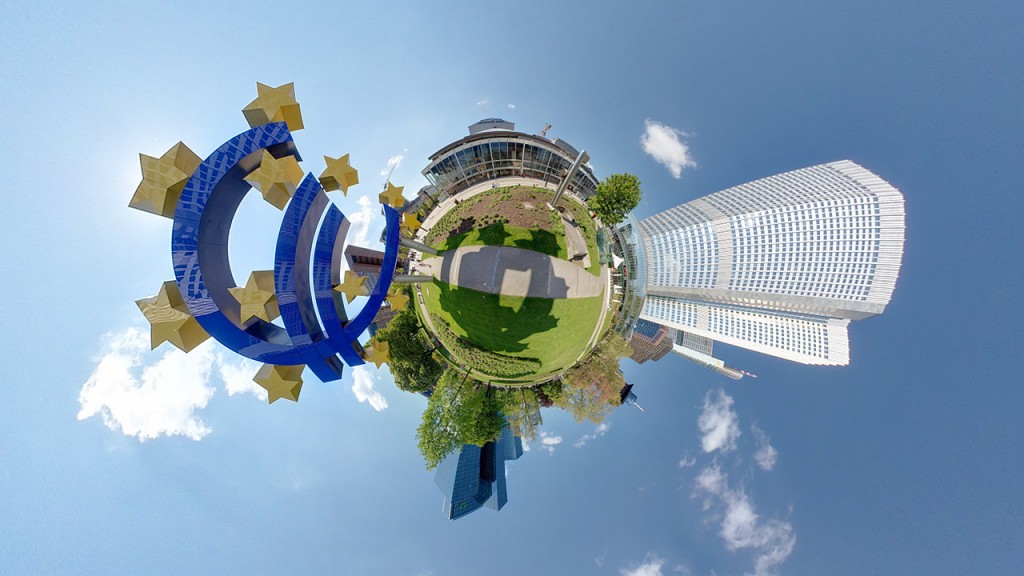 Reprojected Euro Symbol near European Central Bank